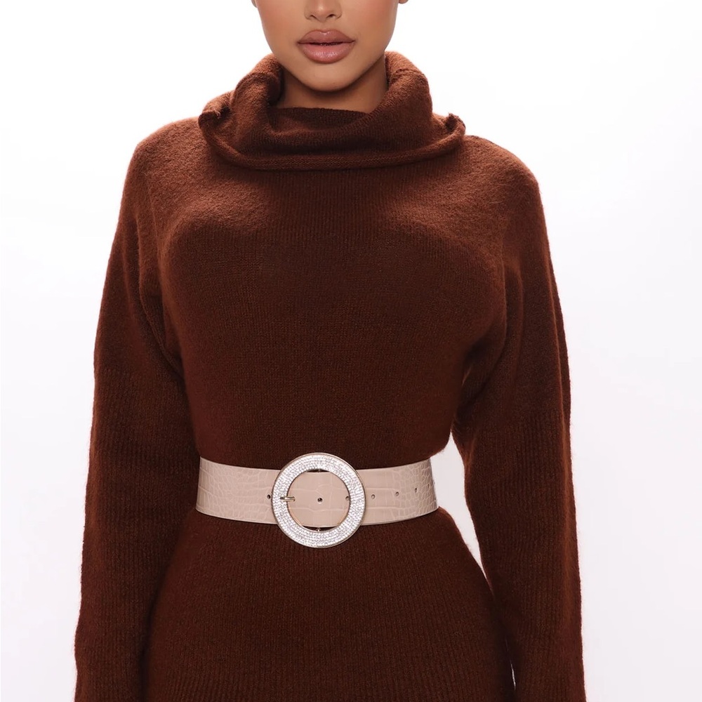 Fashion Nova Nude Croc Embossed Rhinestone Buckle Wide Belt NWT